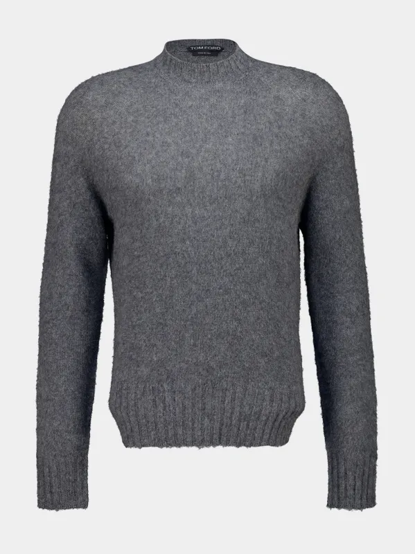 Light Charcoal Brushed Cashmere Crew Neck Sweater made by Tom Ford