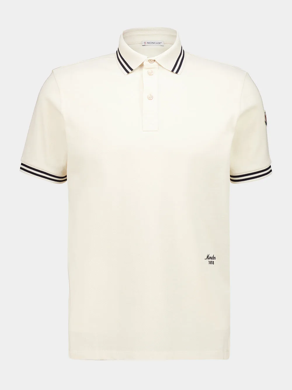 Ivory Striped Trim Cotton Polo Shirt sold by Fashion Clinic product image thumbnail 2