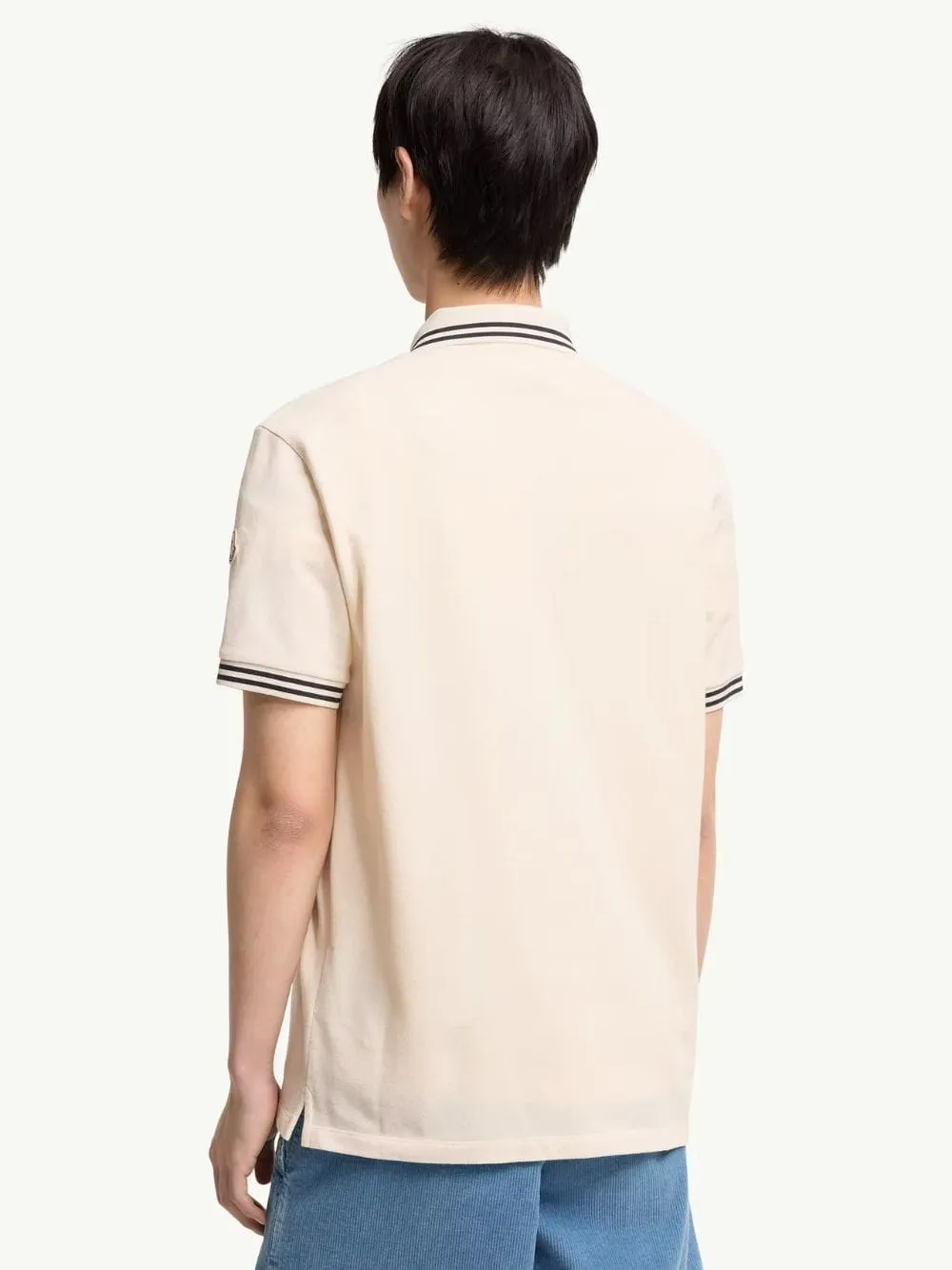 Ivory Striped Trim Cotton Polo Shirt sold by Fashion Clinic product image thumbnail 3