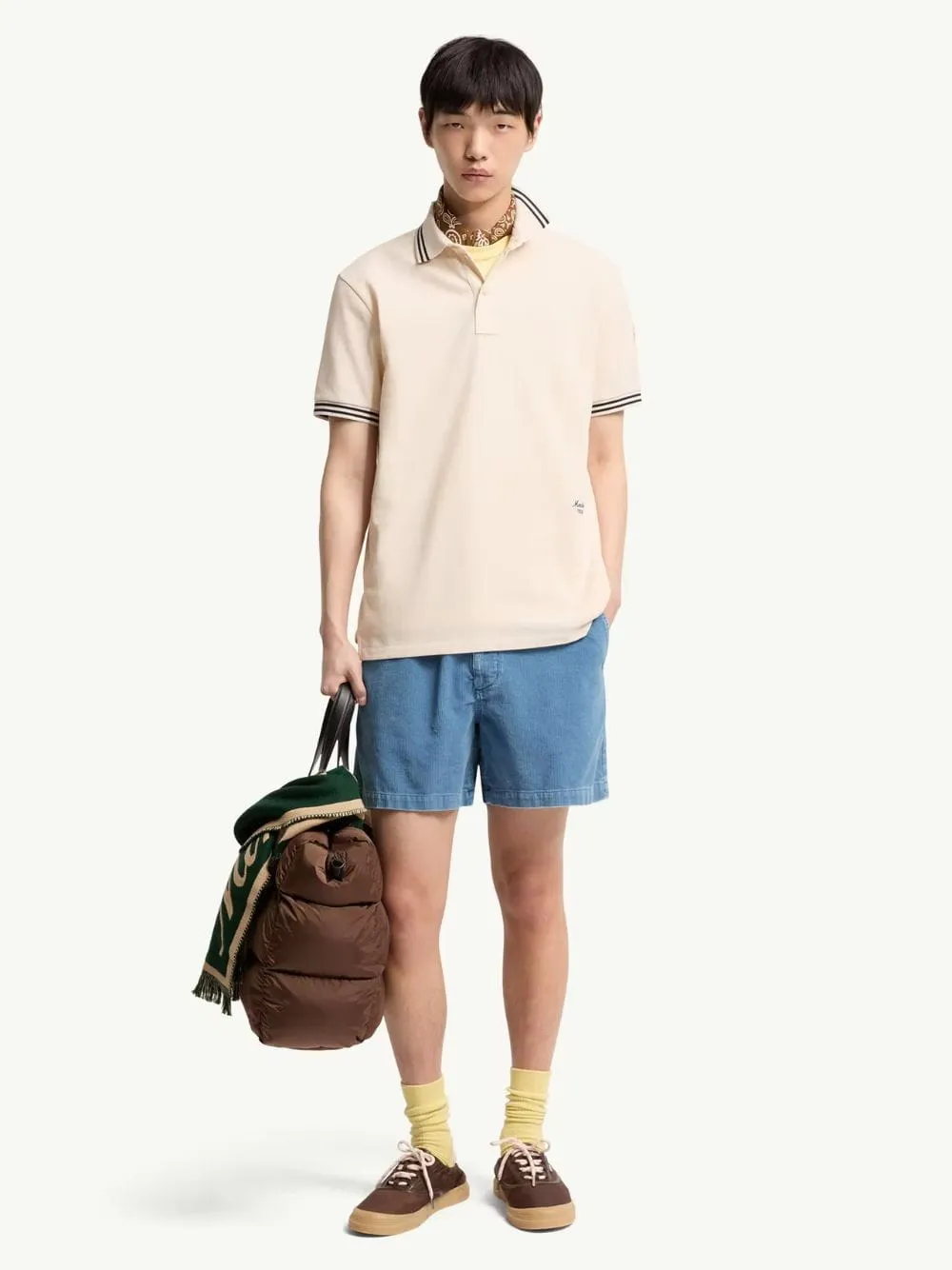 Ivory Striped Trim Cotton Polo Shirt sold by Fashion Clinic