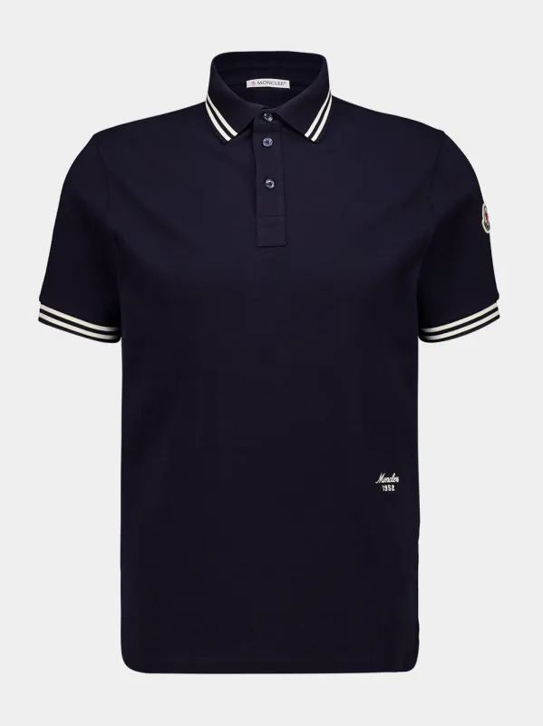 Dark Blue Striped Trim Cotton Polo Shirt made by Moncler