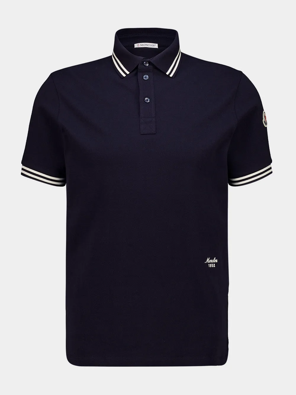 Dark Blue Striped Trim Cotton Polo Shirt sold by Fashion Clinic
