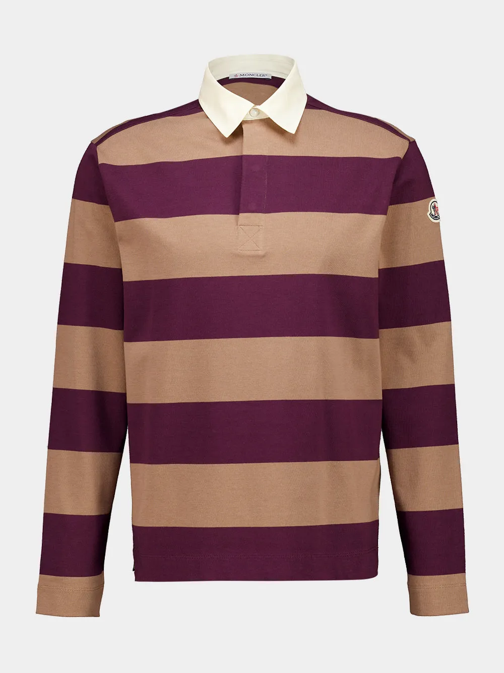 Beige and Burgundy Striped Cotton Polo Shirt sold by Fashion Clinic product image thumbnail 2
