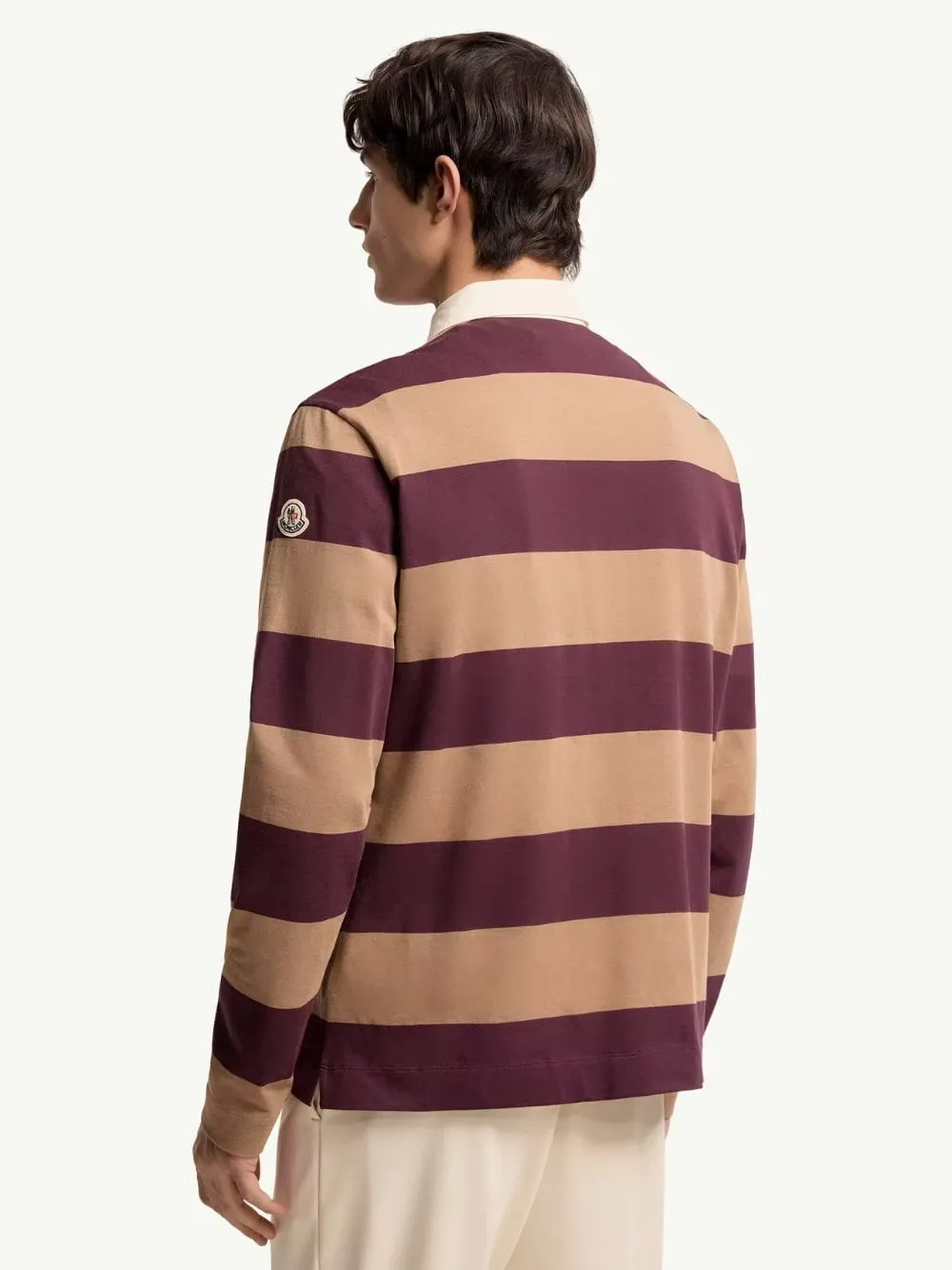 Beige and Burgundy Striped Cotton Polo Shirt sold by Fashion Clinic product image thumbnail 3
