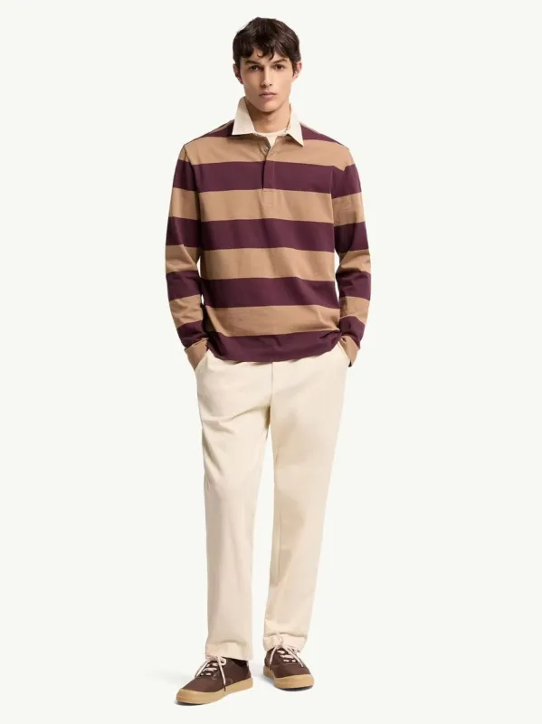 Beige and Burgundy Striped Cotton Polo Shirt made by Moncler