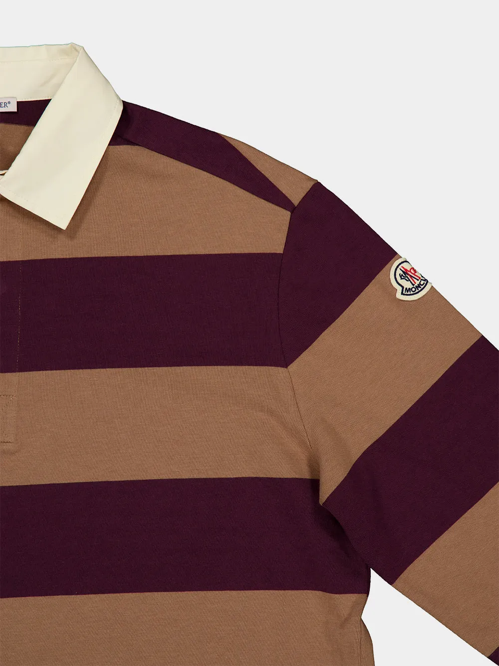Beige and Burgundy Striped Cotton Polo Shirt sold by Fashion Clinic product image thumbnail 5