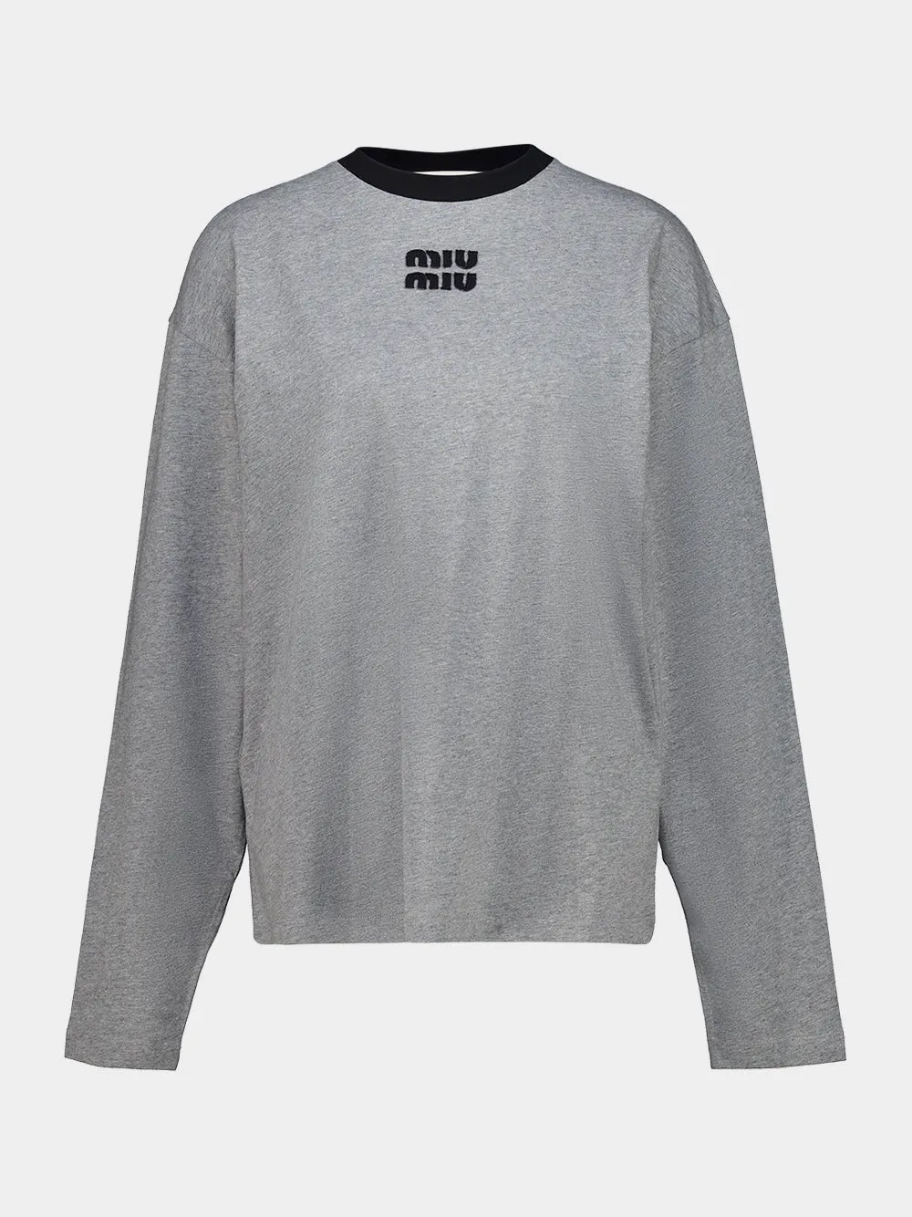 Gray and Black Cotton Jersey Long-Sleeve T-Shirt sold by Fashion Clinic