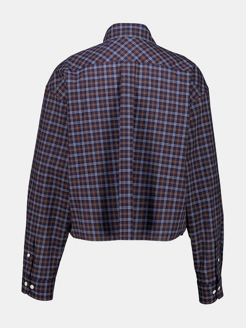 Blue and Cacao Embroidered Cotton Check Shirt sold by Fashion Clinic product image thumbnail 2