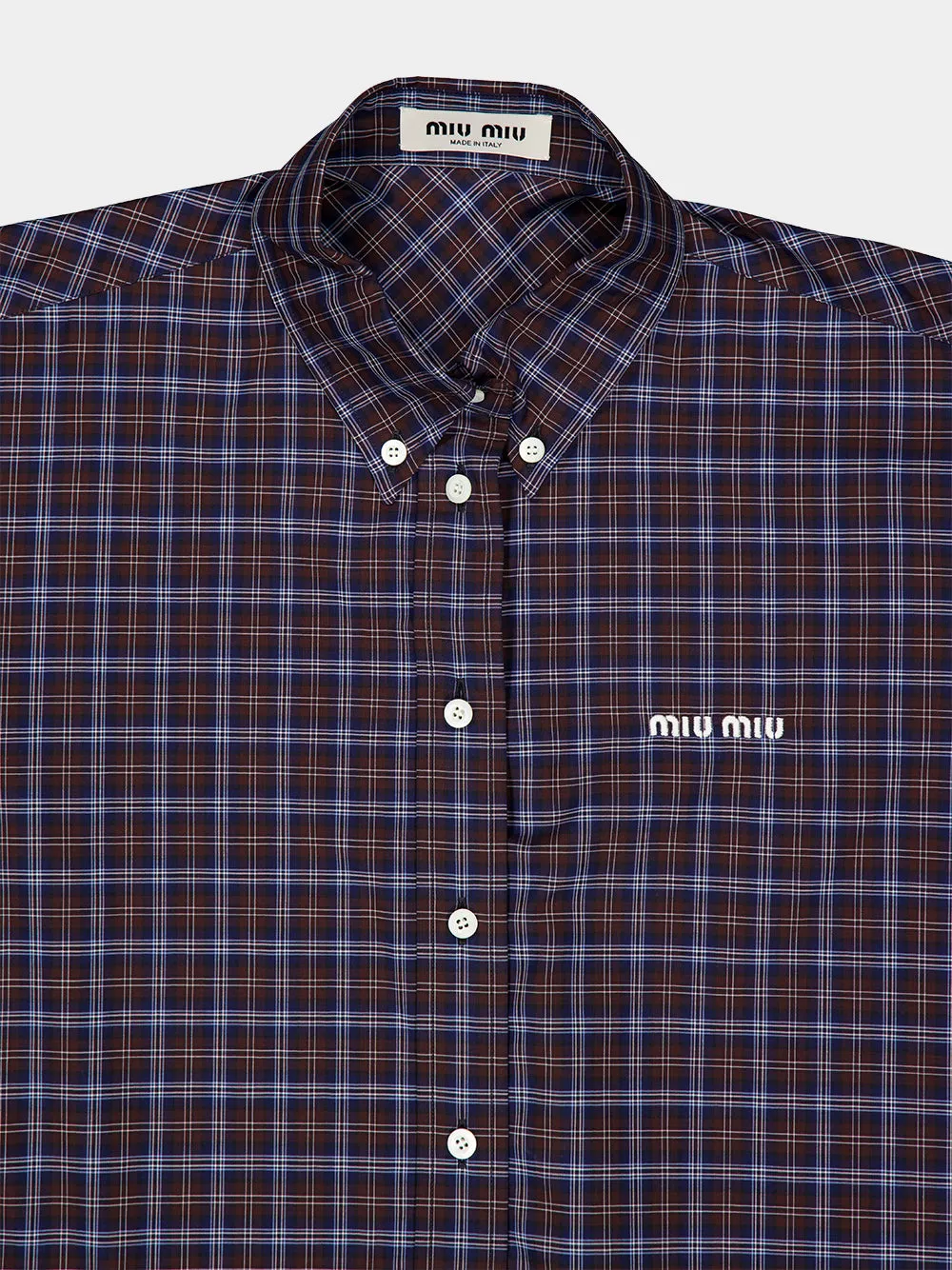 Blue and Cacao Embroidered Cotton Check Shirt sold by Fashion Clinic product image thumbnail 3