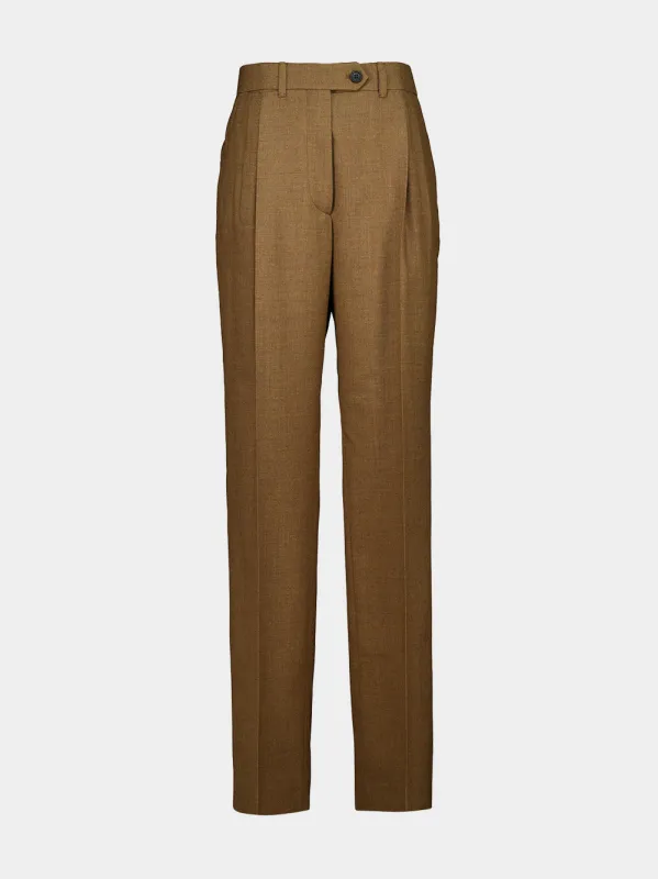 Tobacco Brown Virgin Wool Wide-Leg Trousers made by Prada