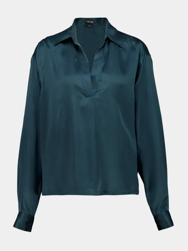 Teal Peach-Feel Silk Satin Polo made by Tom Ford