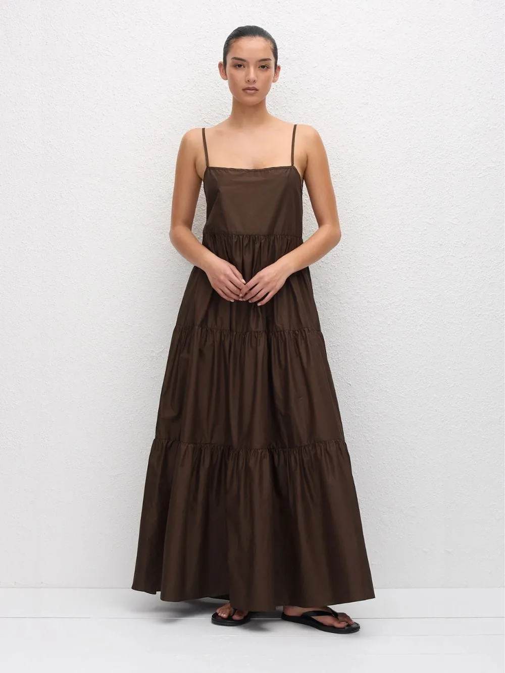 Chocolate Tiered Low Back Sundress sold by Fashion Clinic