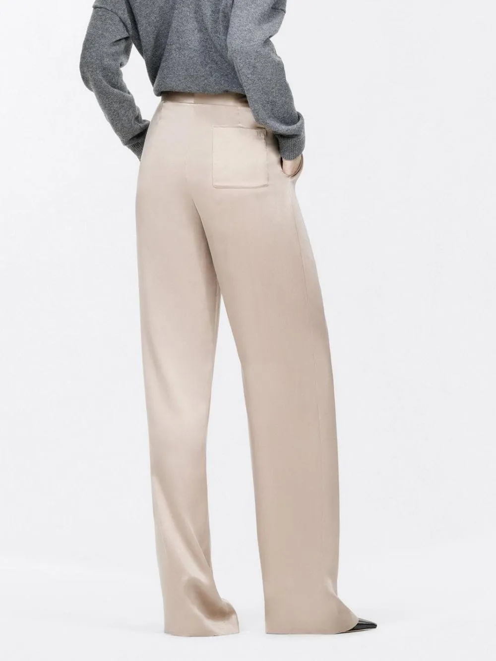 Desert Taupe Silk Satin Double Pleat Pants sold by Fashion Clinic product image thumbnail 3