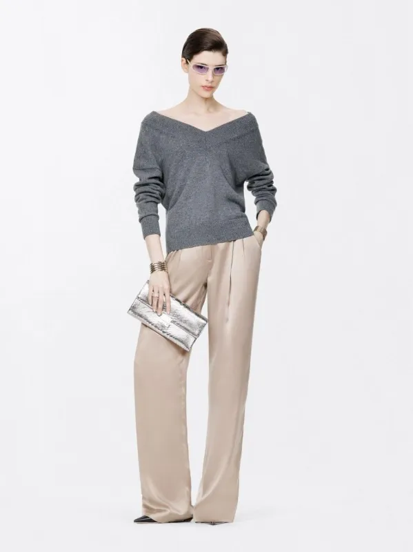 Desert Taupe Silk Satin Double Pleat Pants made by Tom Ford