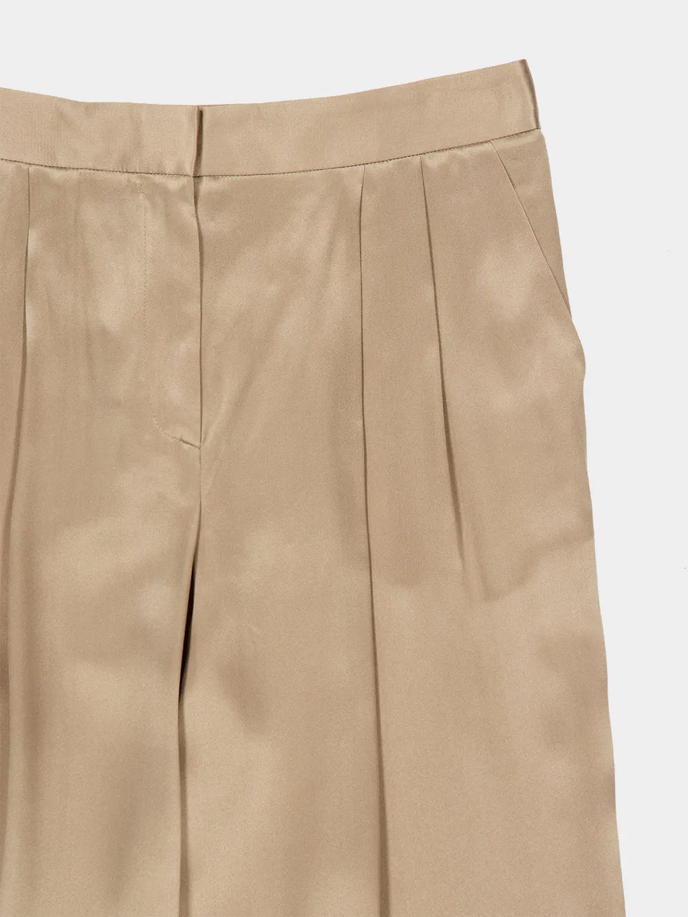 Desert Taupe Silk Satin Double Pleat Pants sold by Fashion Clinic product image thumbnail 5