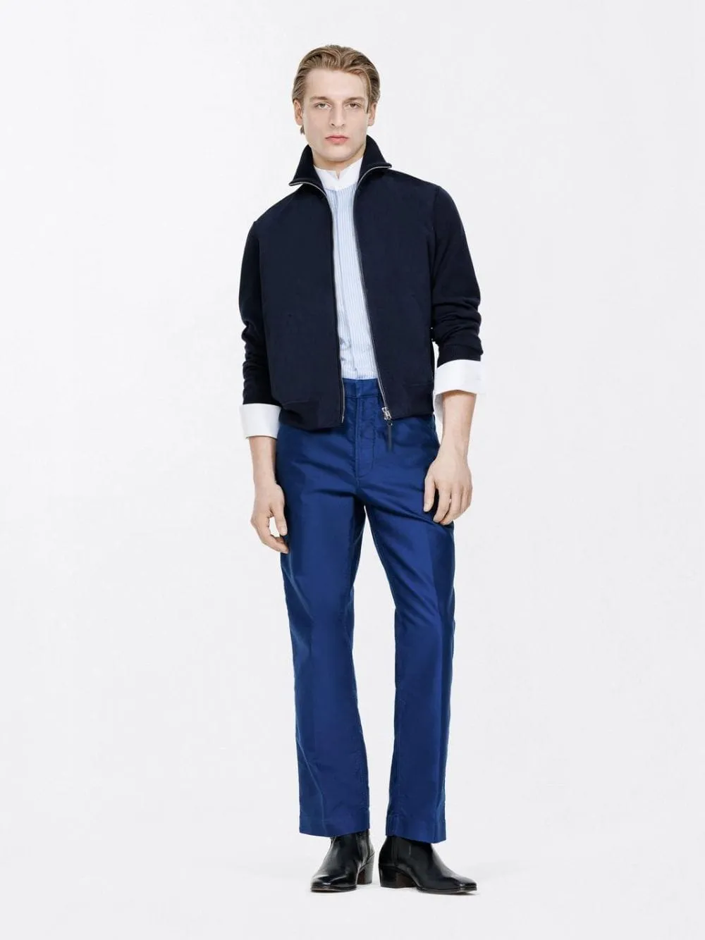 Navy Suede Front Merino Jacket sold by Fashion Clinic