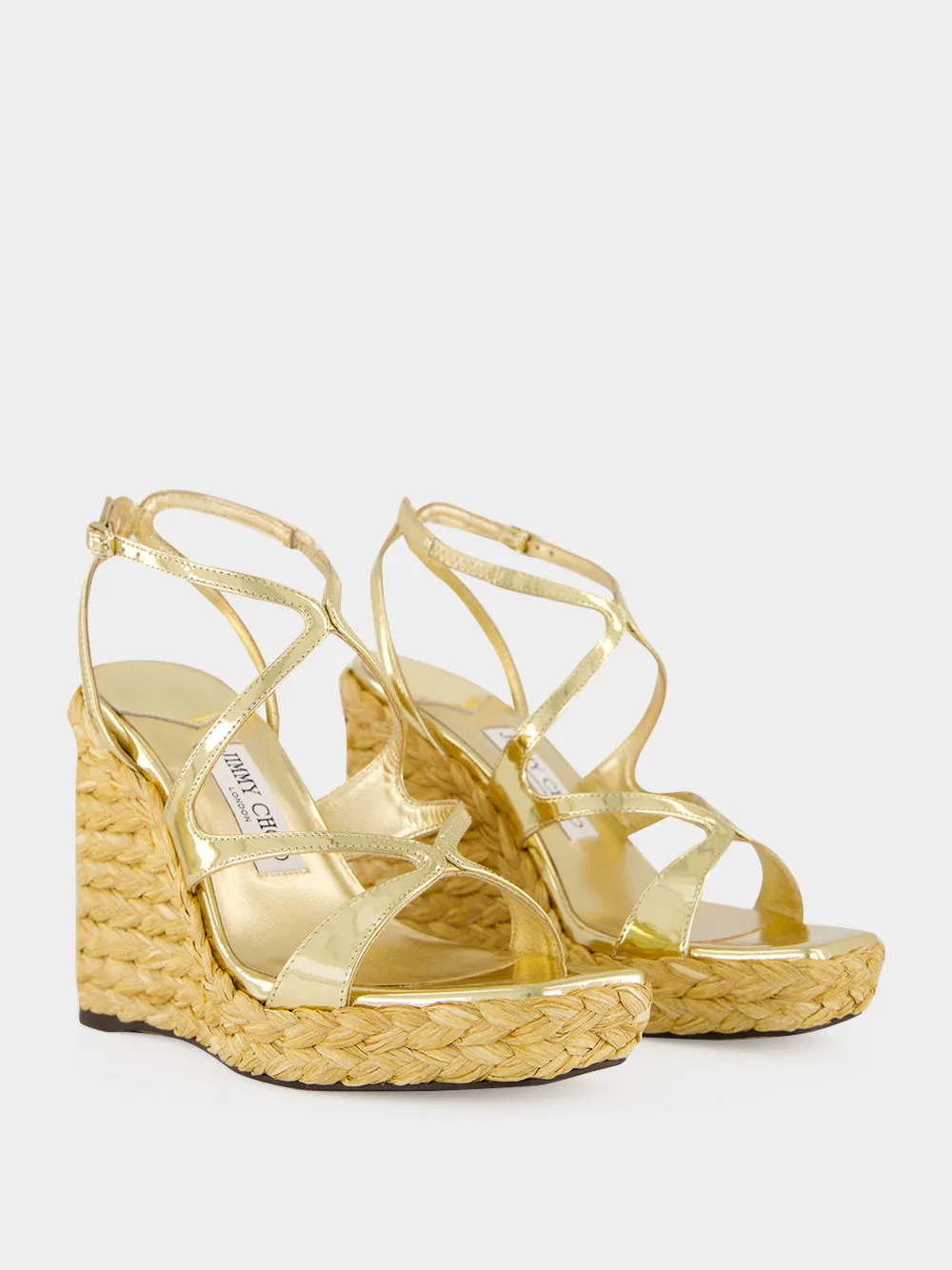 Gold Ayla Raffia Wedge Sandals sold by Fashion Clinic product image thumbnail 3