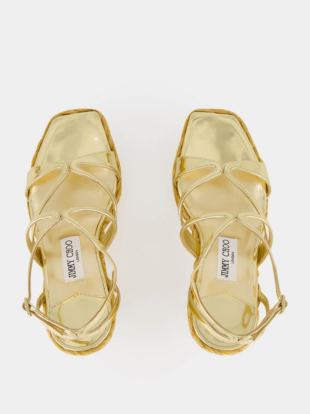 Gold Ayla Raffia Wedge Sandals sold by Fashion Clinic product image thumbnail 4