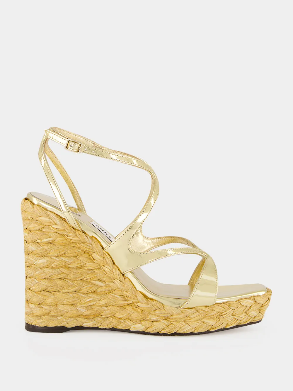 Gold Ayla Raffia Wedge Sandals sold by Fashion Clinic