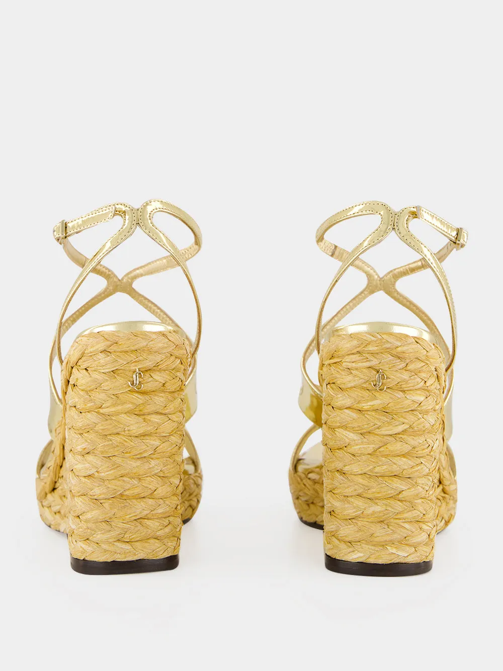 Gold Ayla Raffia Wedge Sandals sold by Fashion Clinic product image thumbnail 5
