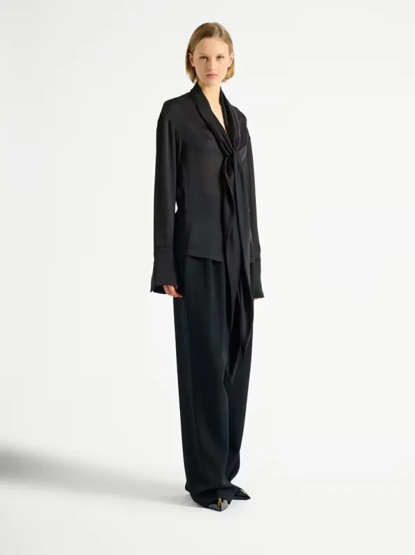 Black Silk Tie-Neck Blouse made by Balmain