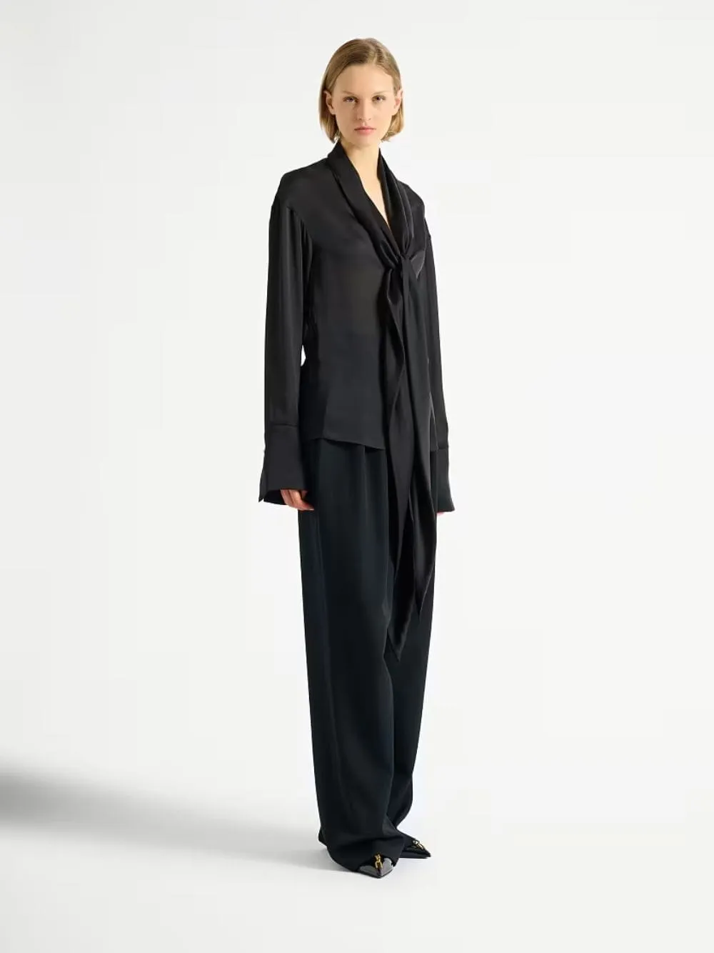 Black Silk Tie-Neck Blouse sold by Fashion Clinic