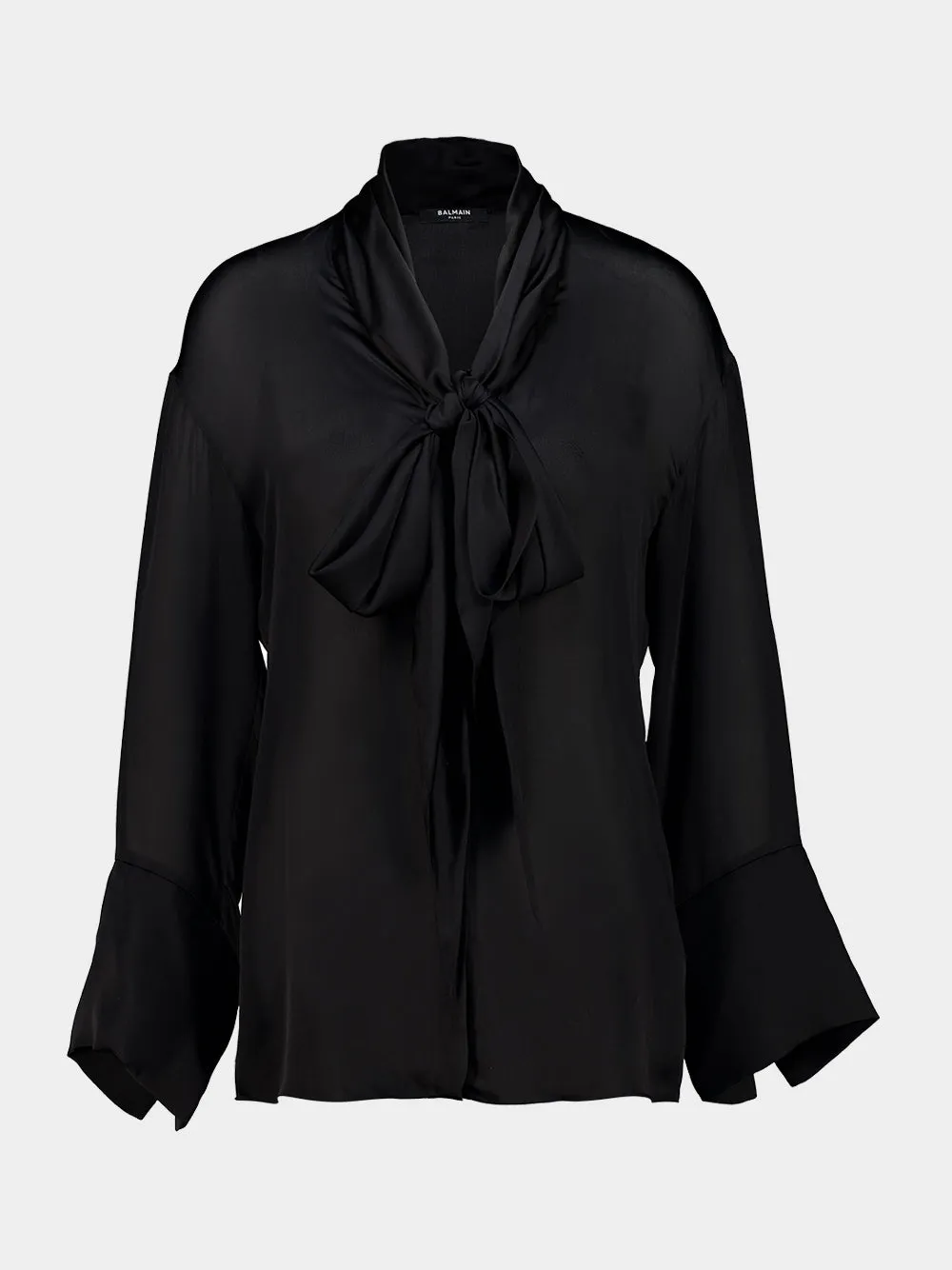 Black Silk Tie-Neck Blouse sold by Fashion Clinic product image thumbnail 2