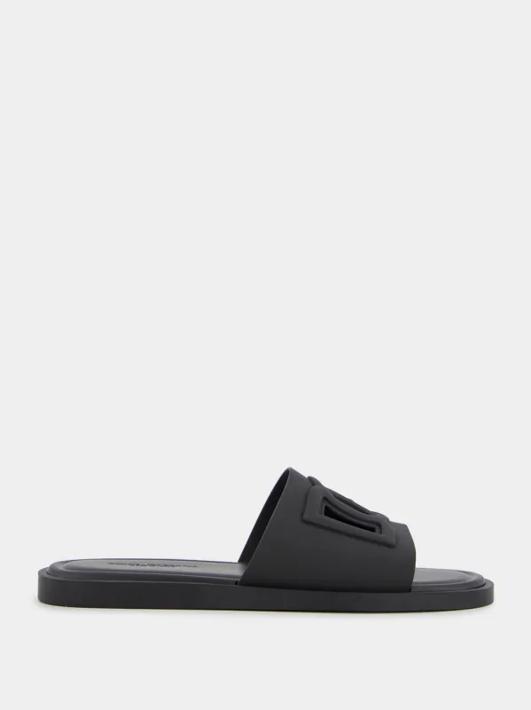 Black Rubber DG Logo Slides made by Dolce & Gabanna