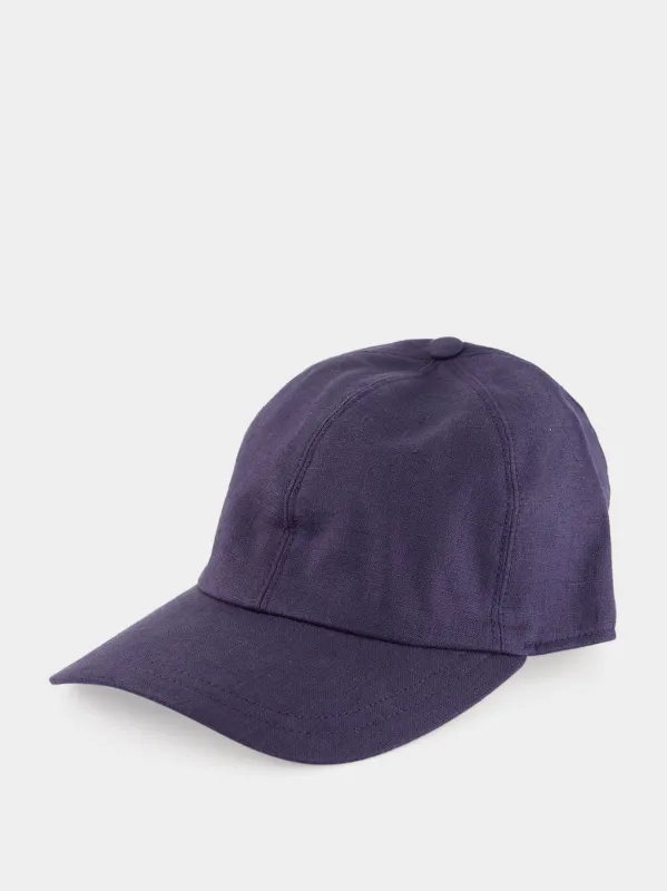 Navy Linen Hiker Baseball Cap made by Borsalino