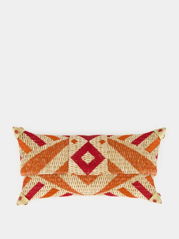 Cecil Natural Coral Embroidered Straw Clutch made by Fashion Clinic