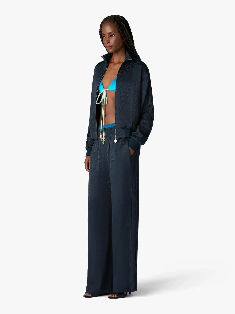 Navy Monogram Straight-Leg Trousers sold by Fashion Clinic