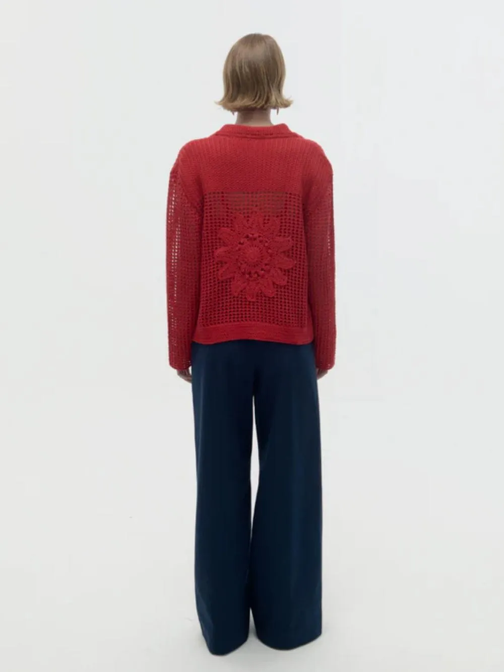 Red Solar Hand-Knitted Cotton Cardigan sold by Fashion Clinic product image thumbnail 4
