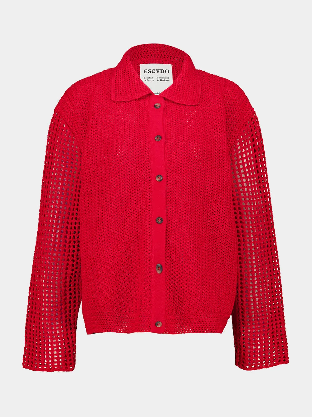 Red Solar Hand-Knitted Cotton Cardigan sold by Fashion Clinic
