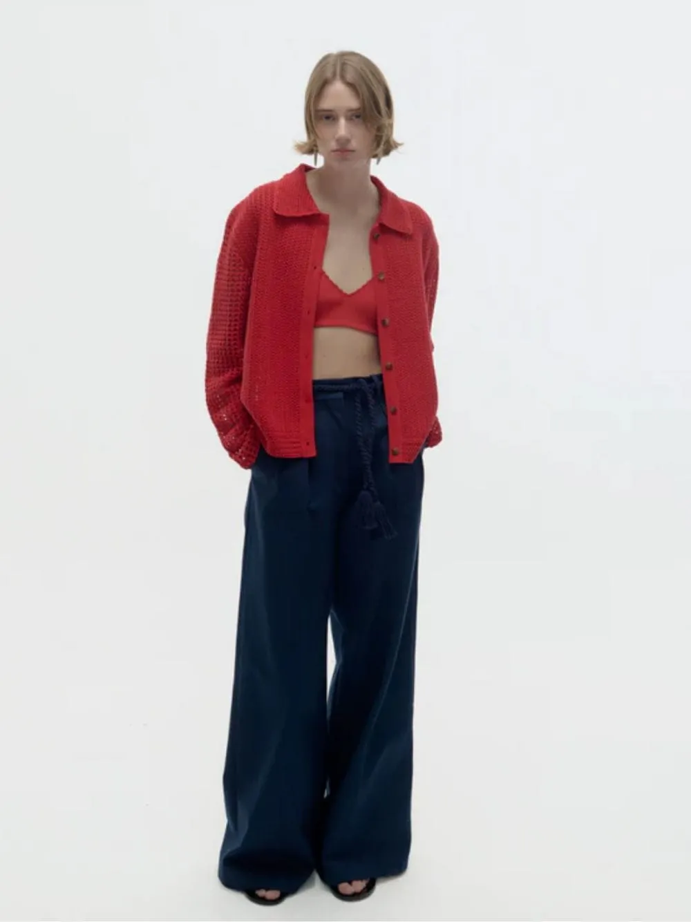 Red Solar Hand-Knitted Cotton Cardigan sold by Fashion Clinic product image thumbnail 2
