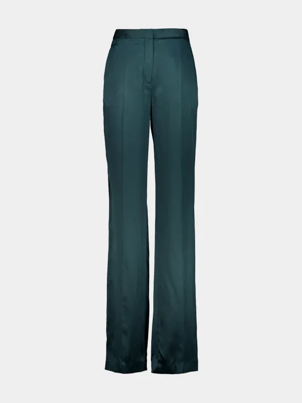 Teal Peach Feel Silk Satin Tuxedo Trousers made by Tom Ford