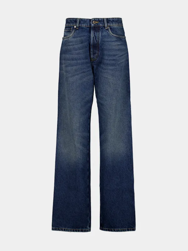 Navy High-Rise Loose Denim Jeans made by Miu Miu