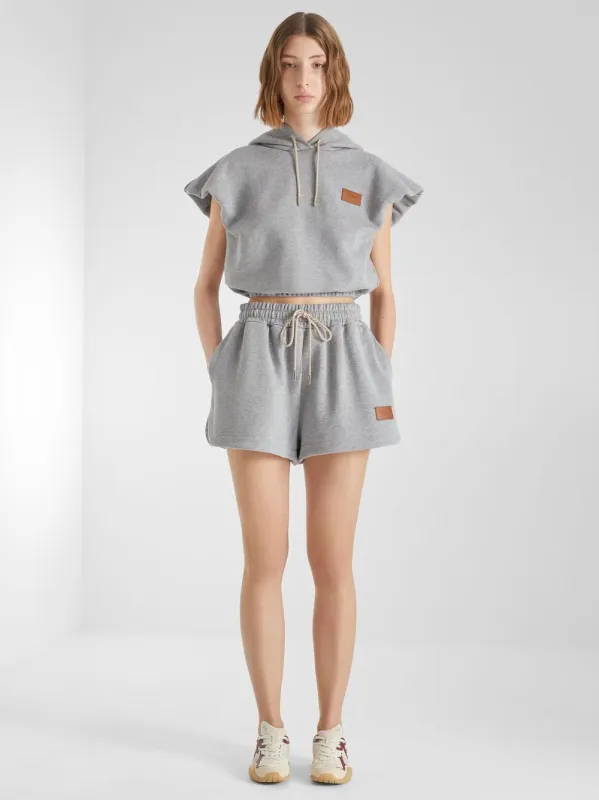 Grey Sleeveless Cropped Hooded Sweatshirt made by Fendi