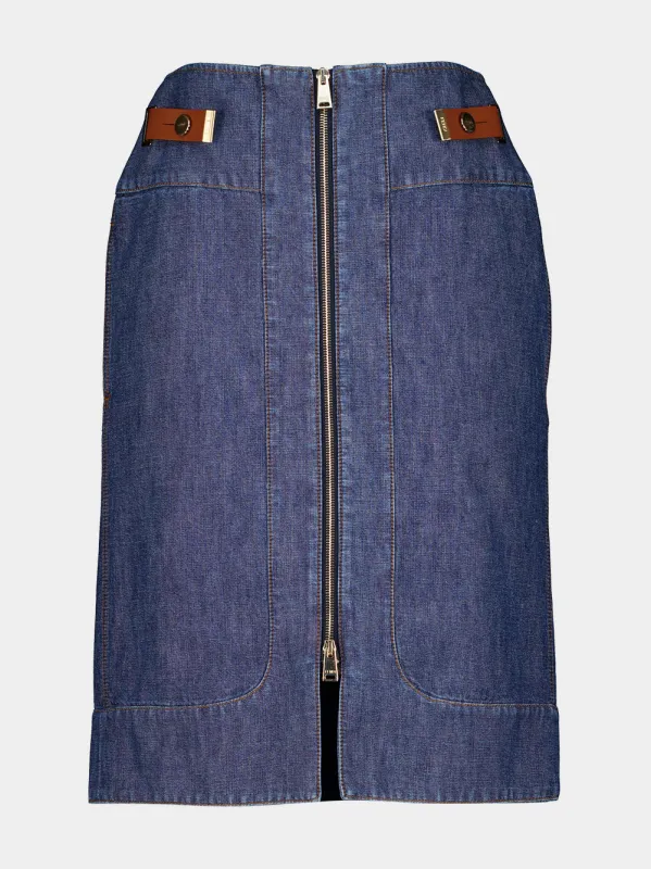 Blue Denim Zip-Front Midi Skirt made by Fendi