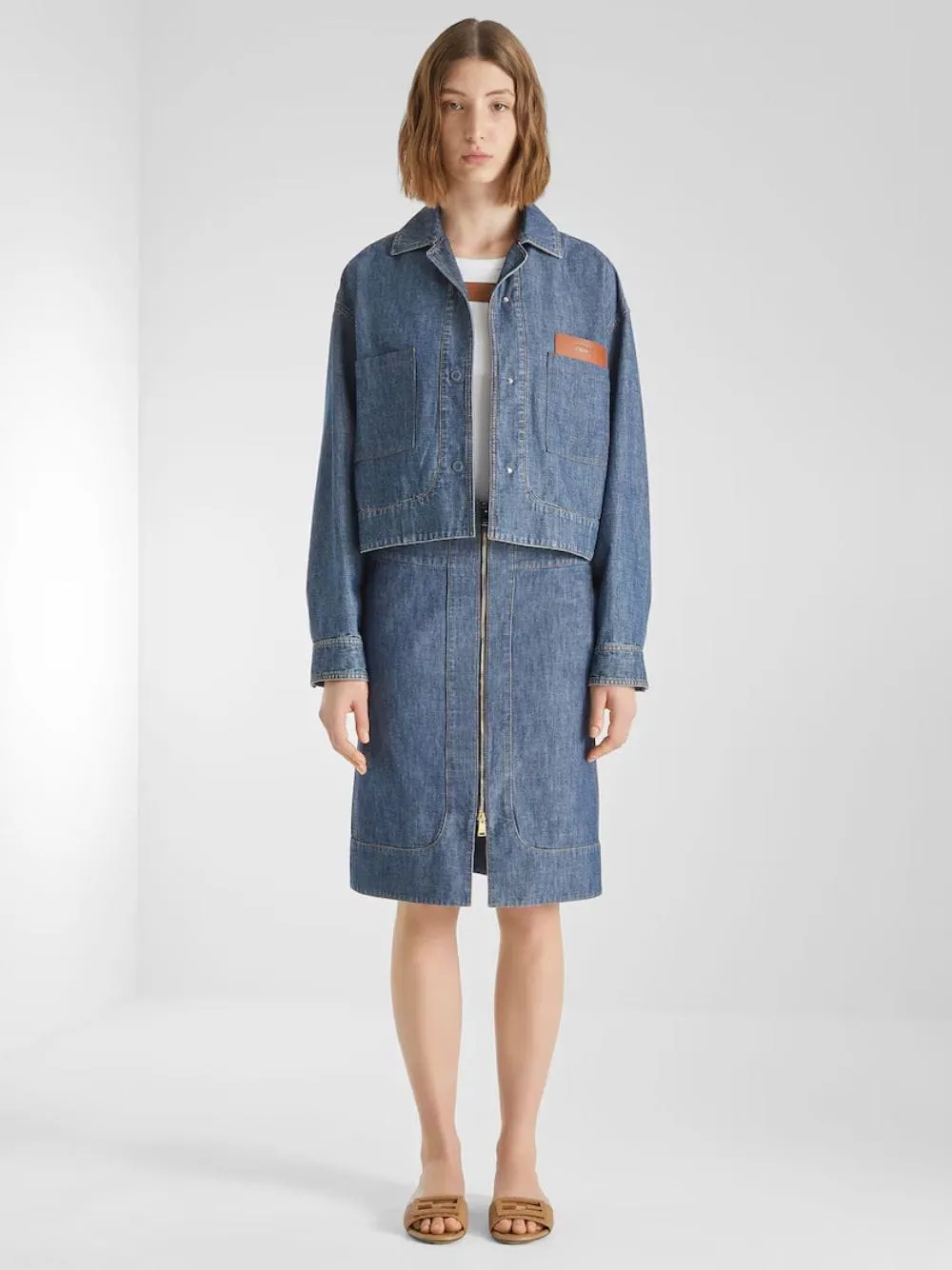 Blue Denim Zip-Front Midi Skirt sold by Fashion Clinic product image thumbnail 2