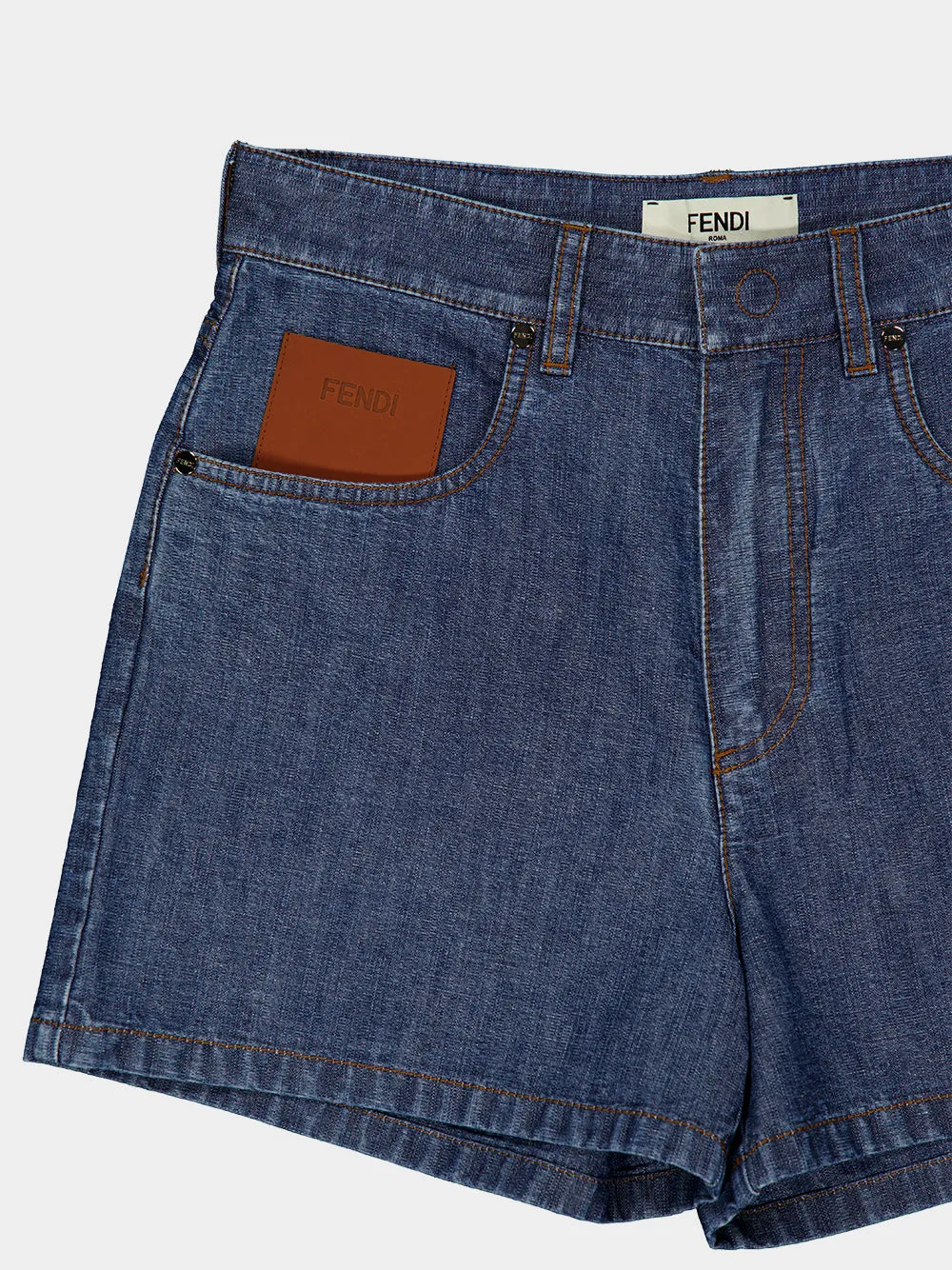 Navy Blue FF Chambray Denim Shorts sold by Fashion Clinic product image thumbnail 3