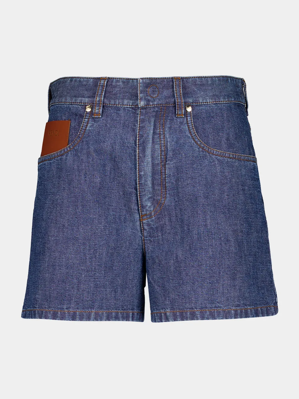 Navy Blue FF Chambray Denim Shorts sold by Fashion Clinic