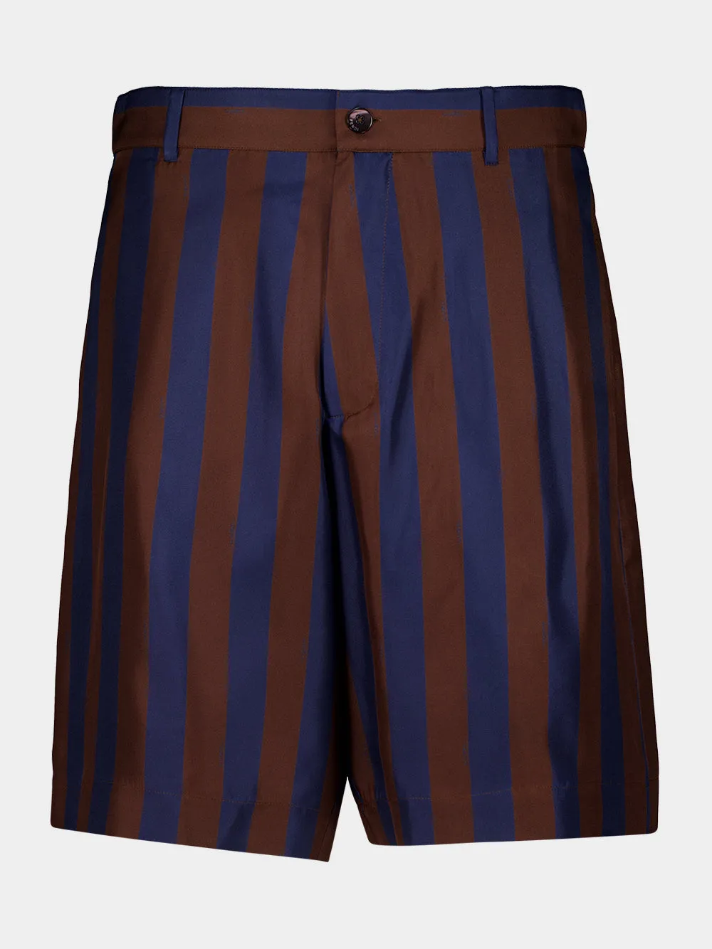 Navy Blue and Brown Pequin Silk Shorts sold by Fashion Clinic