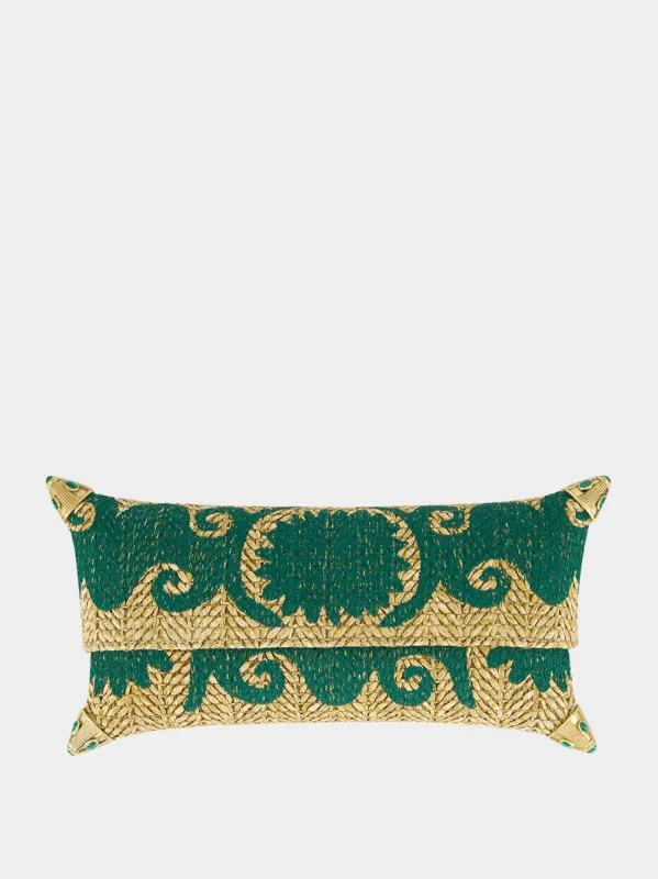 Felicity Green Embroidered Straw Clutch made by Fashion Clinic