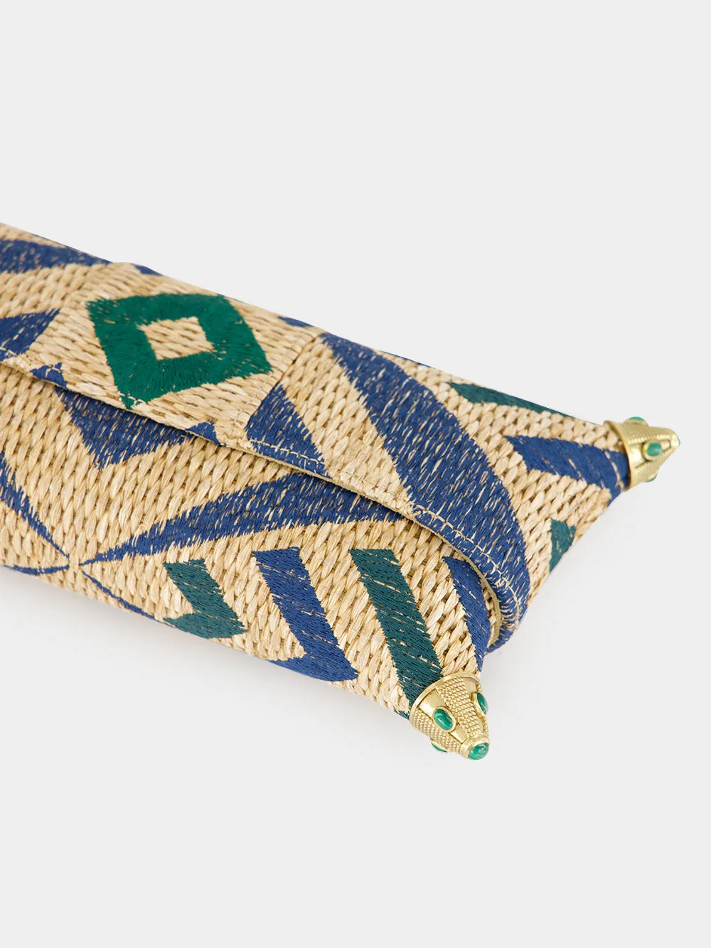 Cecil Blue and Green Seaside Embroidered Straw Clutch sold by Fashion Clinic product image thumbnail 4