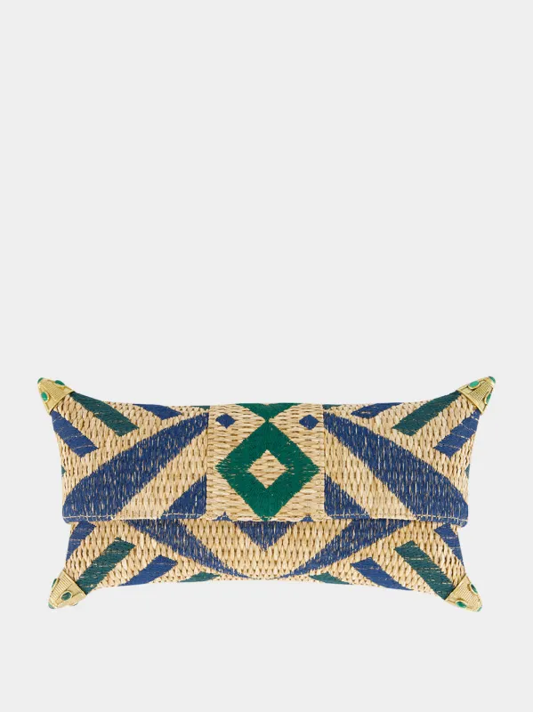 Cecil Blue and Green Seaside Embroidered Straw Clutch made by Fashion Clinic