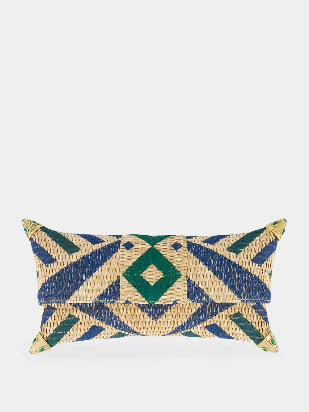Cecil Blue and Green Seaside Embroidered Straw Clutch sold by Fashion Clinic product image thumbnail 2