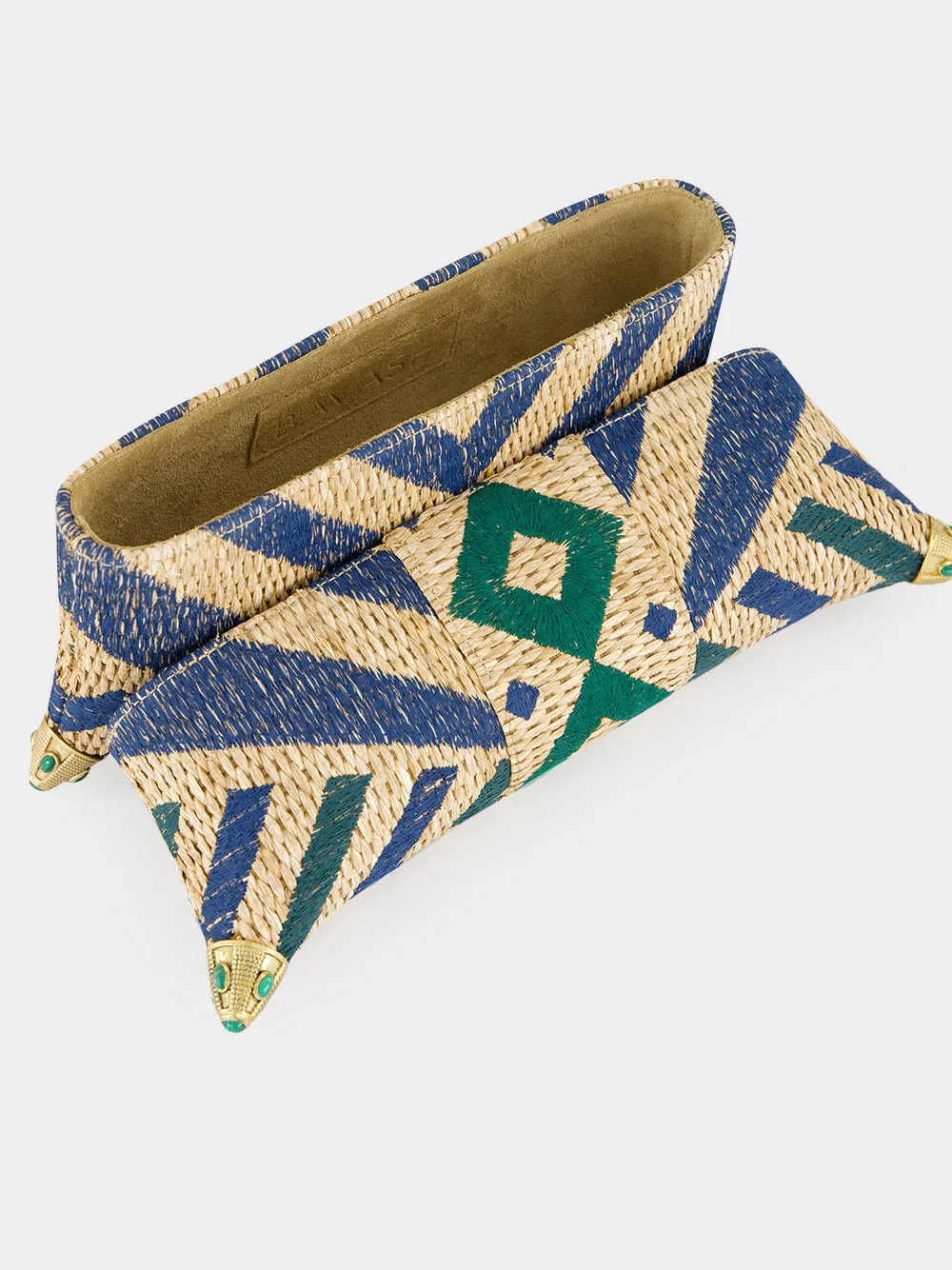 Cecil Blue and Green Seaside Embroidered Straw Clutch sold by Fashion Clinic product image thumbnail 3