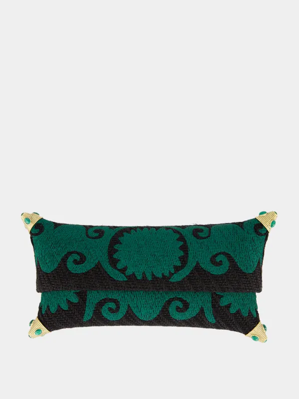 Felicity Black and Green Embroidered Jute Clutch made by Fashion Clinic