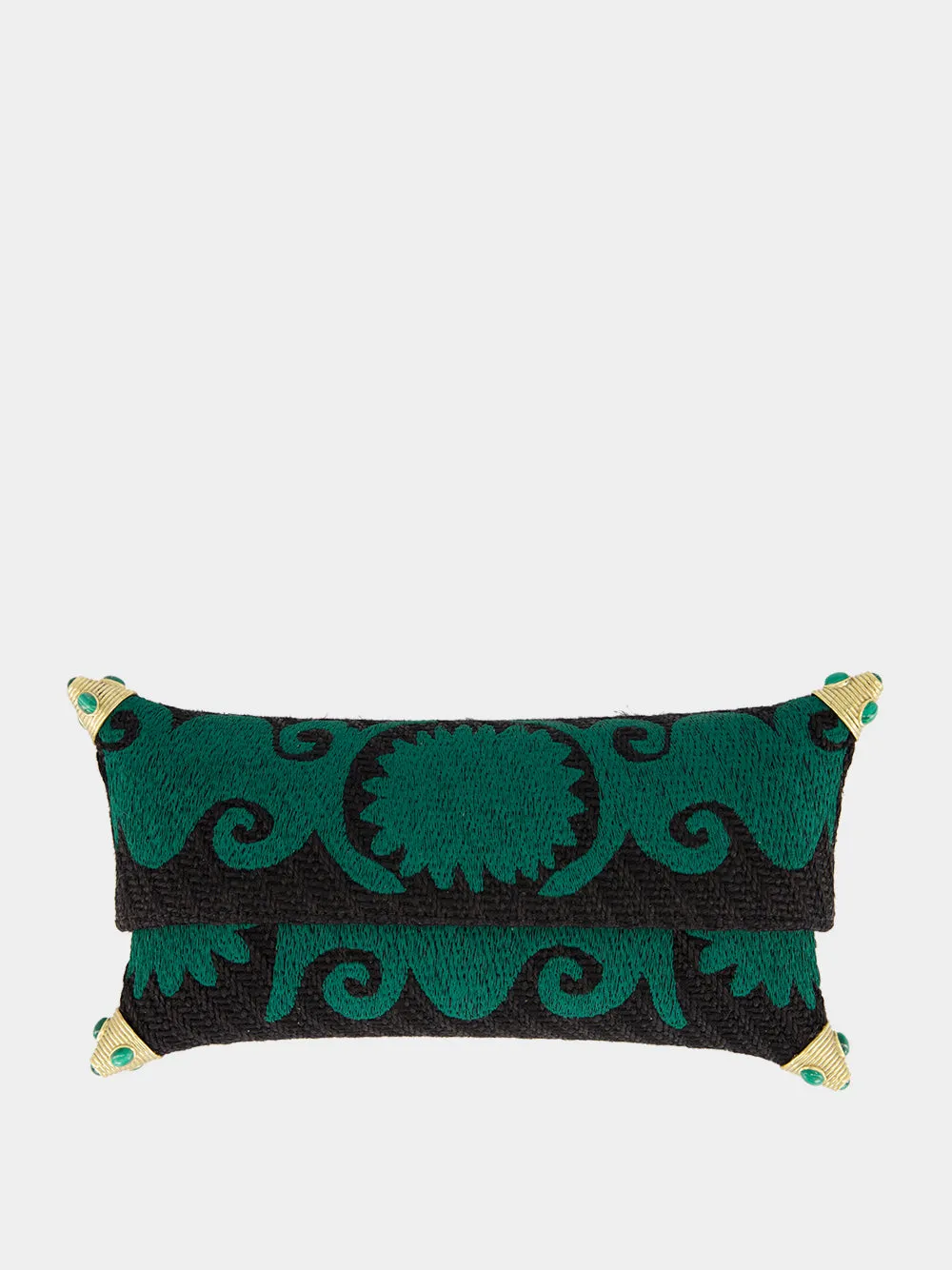 Felicity Black and Green Embroidered Jute Clutch sold by Fashion Clinic