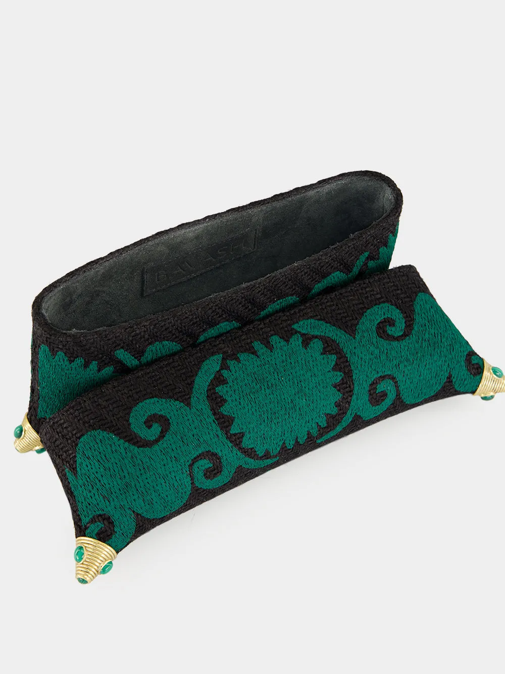 Felicity Black and Green Embroidered Jute Clutch sold by Fashion Clinic product image thumbnail 3